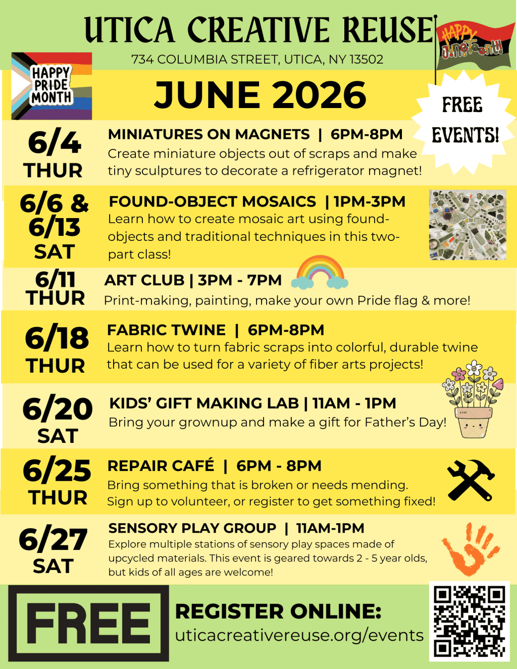 June 2026 calendar of events at Utica Creative Reuse